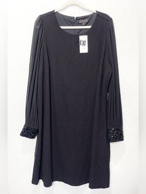 Laura Plus Black Sheath Dress Jeweled Embellished Cuffs Sheer Chiffon Sleeves